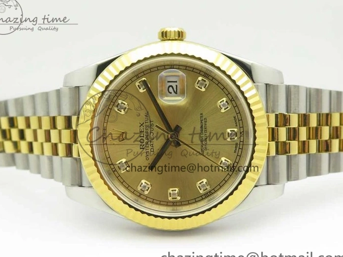 0131 Flexible DateJust 41 126334 904L SS YG DJF 1:1 Best Edition Gold Dial Diamond Markers on SS YG Jubilee Bracelet A 3250
